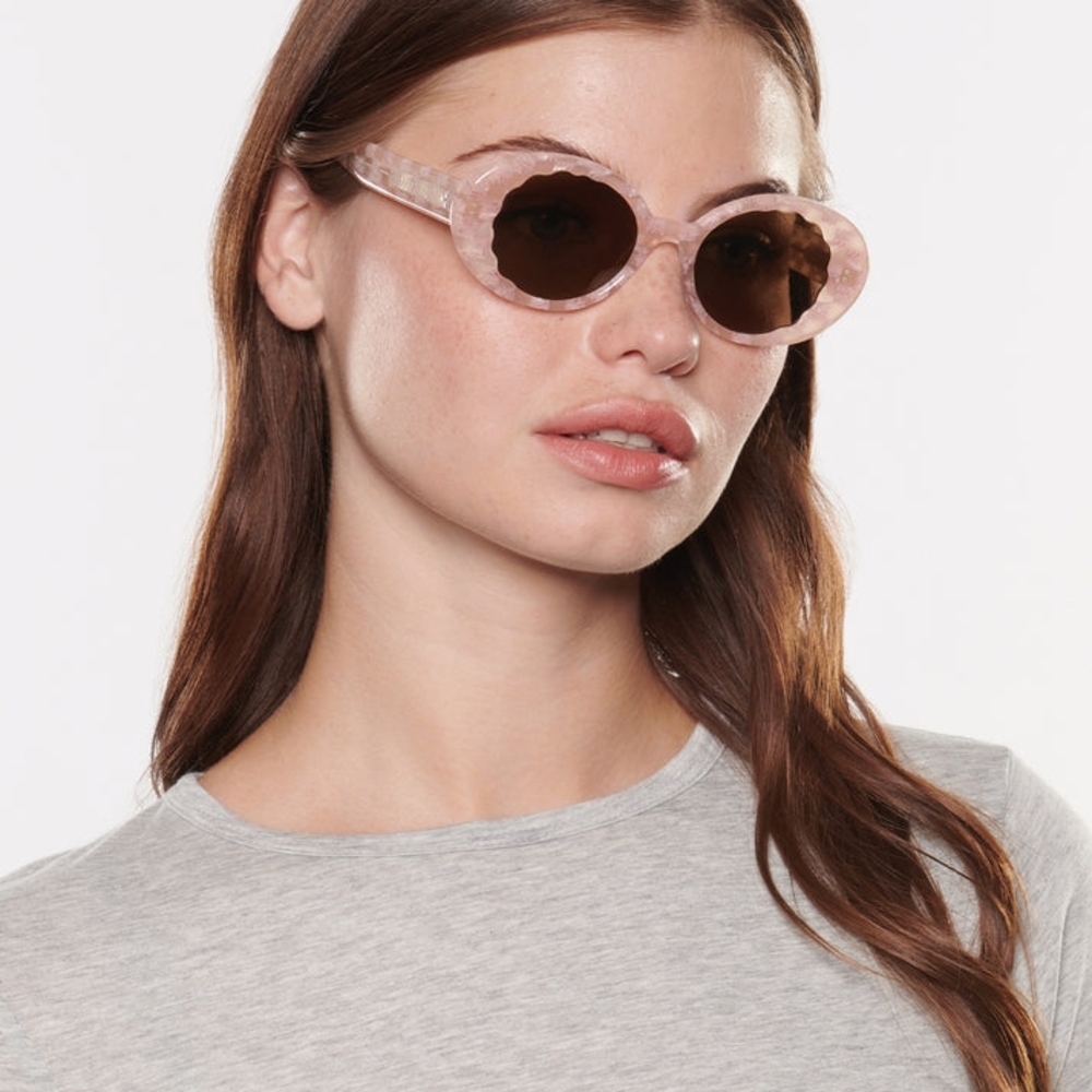 NWT KREWE Alixe Checkered Plaid Pink Oval Sunglasses, Retro 80's shape